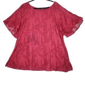 Women 22/24 Burgundy Romantic Floral Lace Flutter Sleeve Feminine Boho Blouse